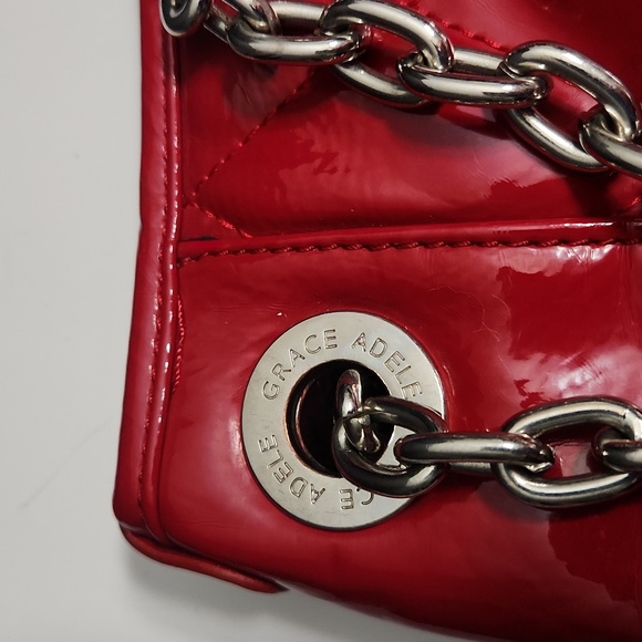 Grace Adele Red Quilted Shoulder Bag w/ Chain Strap - Picture 4 of 10